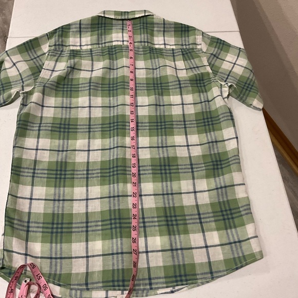 Weatherproof “Vintage” Shirt Short Sleeve Washable Linen Green Plaid Men’s Med - Picture 6 of 9